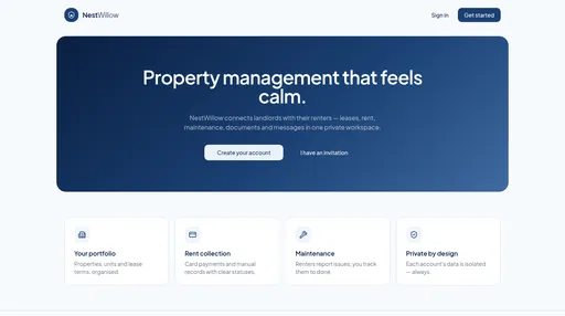 NestWillow landing page: Property management that feels calm.